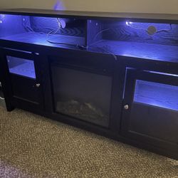 Walker Edison Glenwood Rustic Farmhouse Glass Door Highboy Fireplace TV Stand for TVs up to 65 Inches, 58 Inch, Black