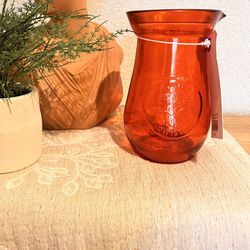 Orange Glass Country Farm Style Flower Vase Table Decor