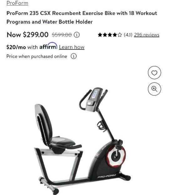 The ProForm 235 CSX Recumbent Exercise Bike