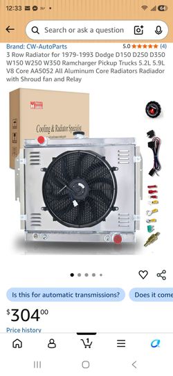 3 Row Radiator for 1(contact info removed) Dodge D150 D250 D350 W150 W250 W350 Ramcharger Pickup Trucks 5.2L 5.9L