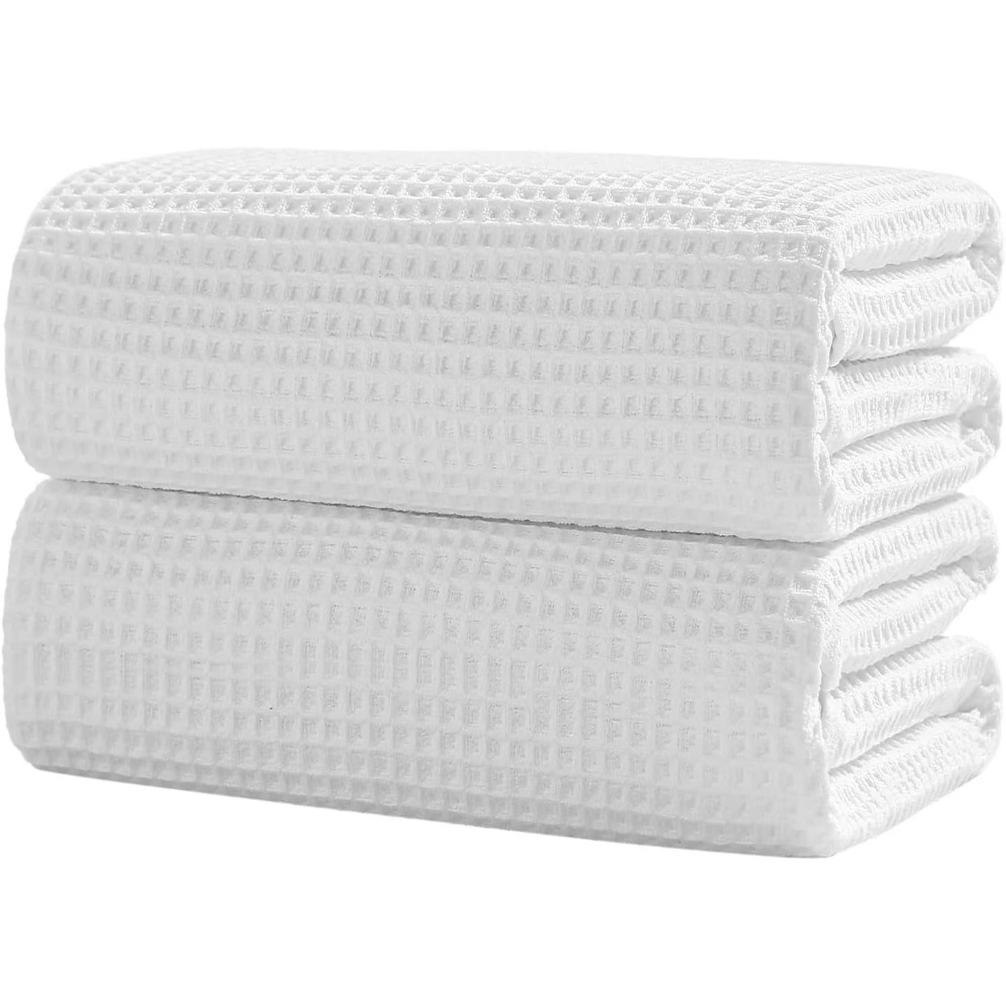 XIQ Oversized Bath Sheet Towels, Waffle Weave Microfiber (2 Pieces) - White, 40"x80" (NEW)