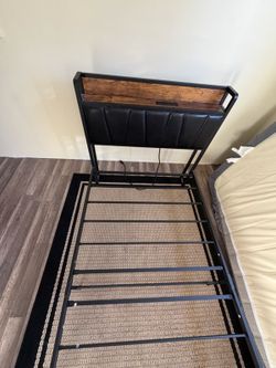 Metal Bed Frame with Upholstered Headboard