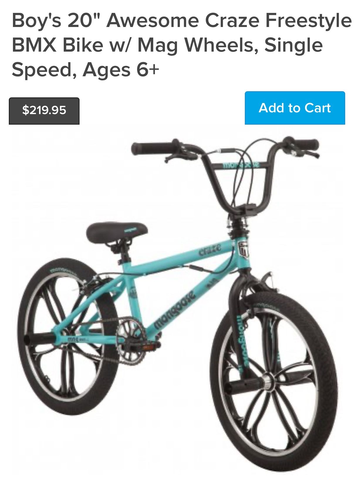 20” Mongoose Craze Bmx Bike