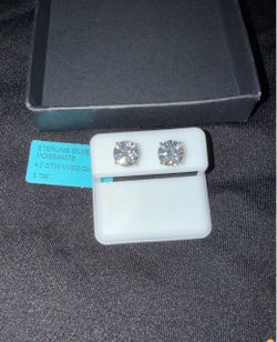 Sterling Silver Moissanite Stud Earrings 4.0 CTW