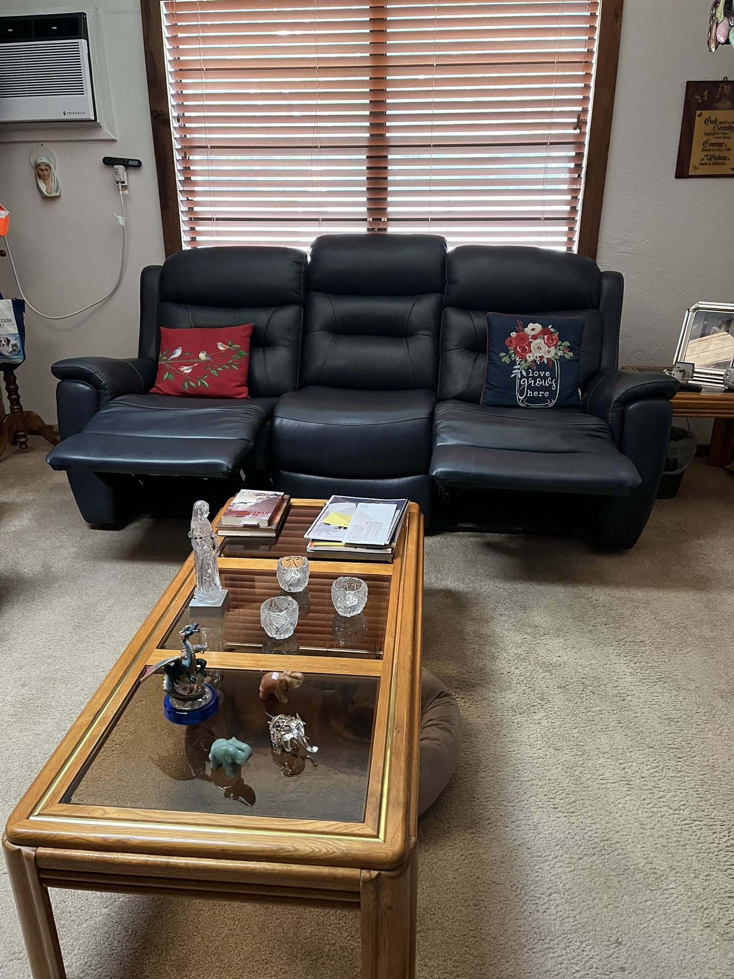 Leather Recliner Couch Loveseat and Table