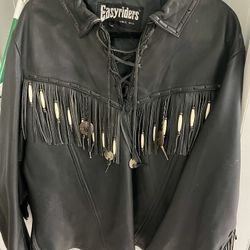 vintage easy rider leather jacket sz L fringe motorcycle