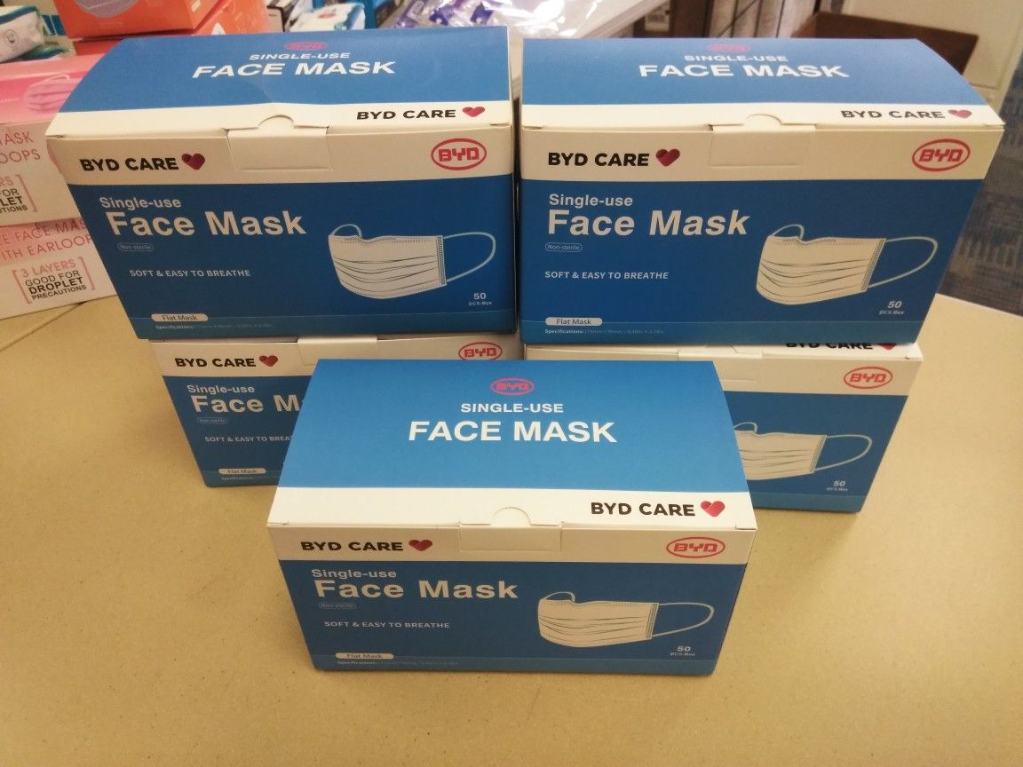4 boxes of Face masks 3ply BYD