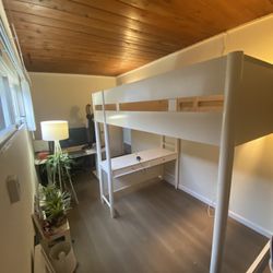 West Elm Mid-Century Full Loft Bed With Desk - White