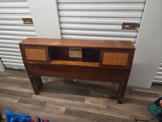 Vintage Wood Headboard with Built-In Radio and Speakers