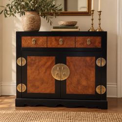 Stanley Furniture Asian-Inspired Burl Wood Accent Cabinet with Brass Hardware