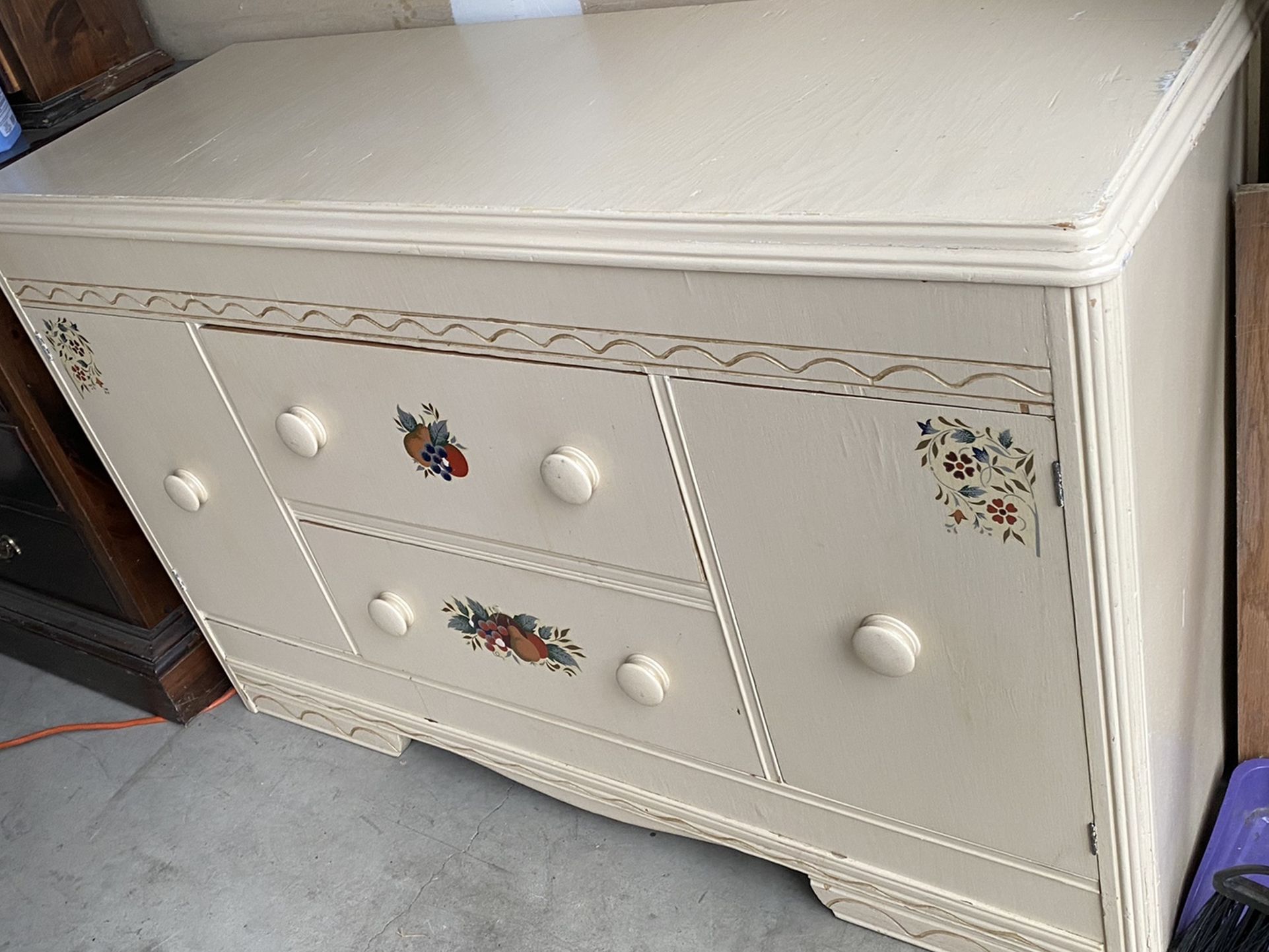 $260- (firm on price)1 Vintage dresser off white. Very deep drawers! Lots of storage space. Behind each door 2‘10“ tall by 4 feet 4 1/2 inches long by