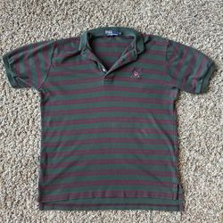 Polo Ralph Lauren Green and Red Striped Polo Shirt, 100% Cotton, Size Medium