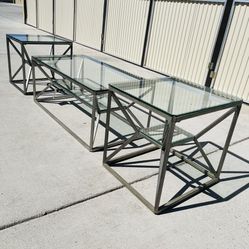 Brand New Metal and Glass Coffee Table and 2 End Tables 