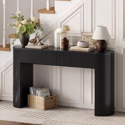 55 Inch Console Table with 2 Drawers, Fluted Entryway Tables with Storage, Sofa Table Behind The Couch, Hallway Tables, Mid-Century Modern Foyer Table