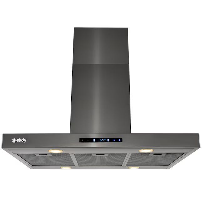 AKDY 36-in Convertible 343-CFM Black Stainless Steel Island Range Hood