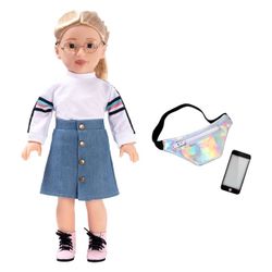 DOLLFUN College Girls 18 inch Fashion Doll Set Natalie(Movie Lover) Fashion Dress Up Doll with Hair for Styling, Clothes, Shoes and Accessories. Blond