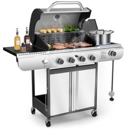 Electactic 4-Burner Gas Grill with Side Burner,Stainless Steel Propane Grill with Porcelain-Enameled Grills,Built-In Thermometer,42000BTU BBQ Grill fo