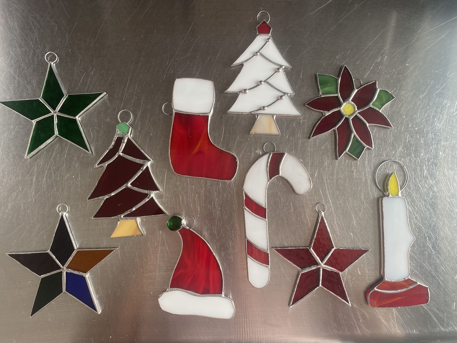 PACK of 10: Chirstmas Ornaments Real Stained Glass