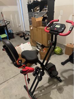 pooboo Foldable Exercise Bike with Resistance Bands