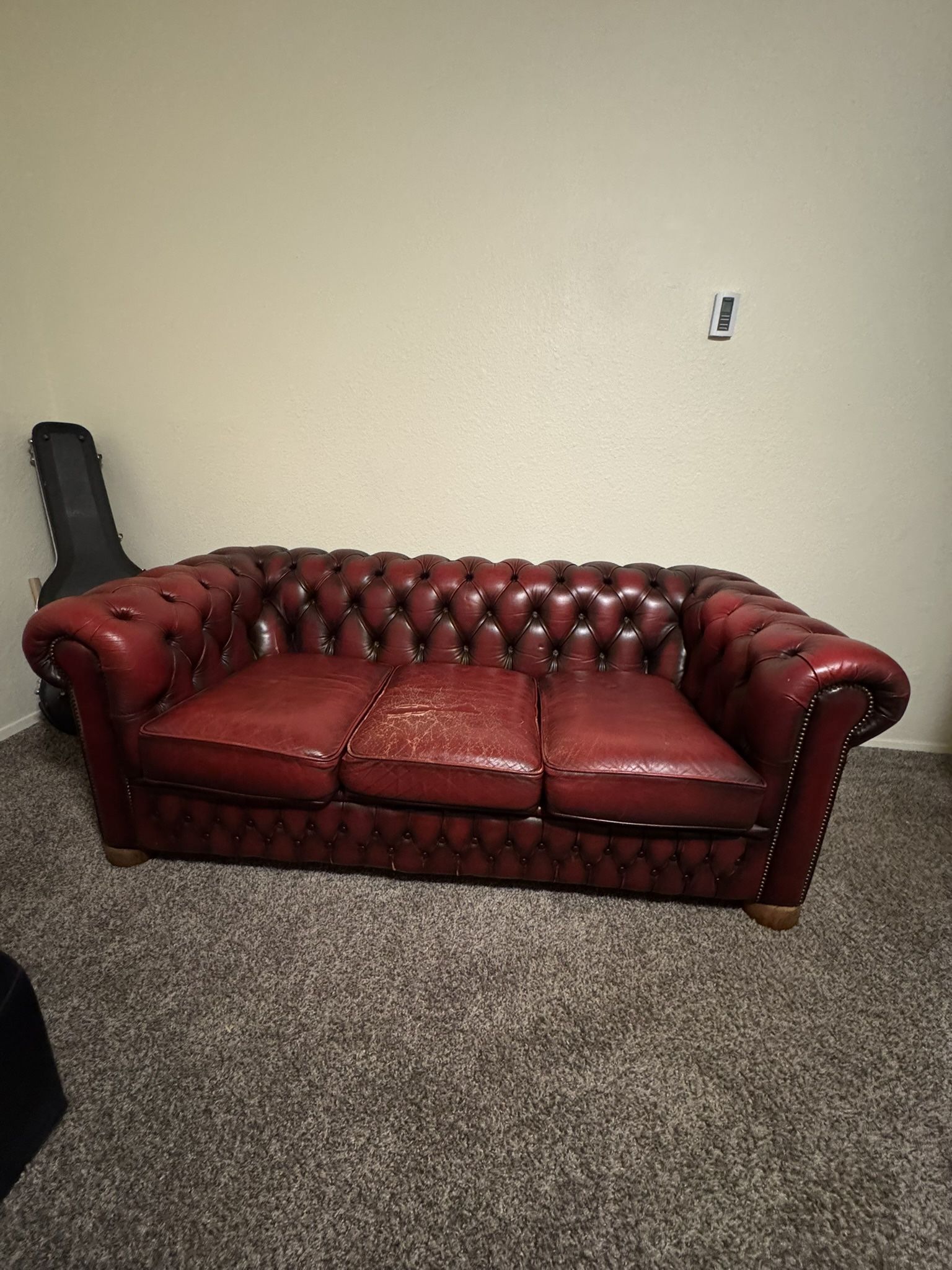 Oxblood Red Leather Chesterfield Tufted Sofa