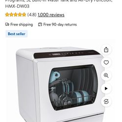 Hermitlux Portable Countertop Dishwasher, 5 Washing Programs, 5L Built-in Water Tank and Air-Dry Function, HMX-DW03