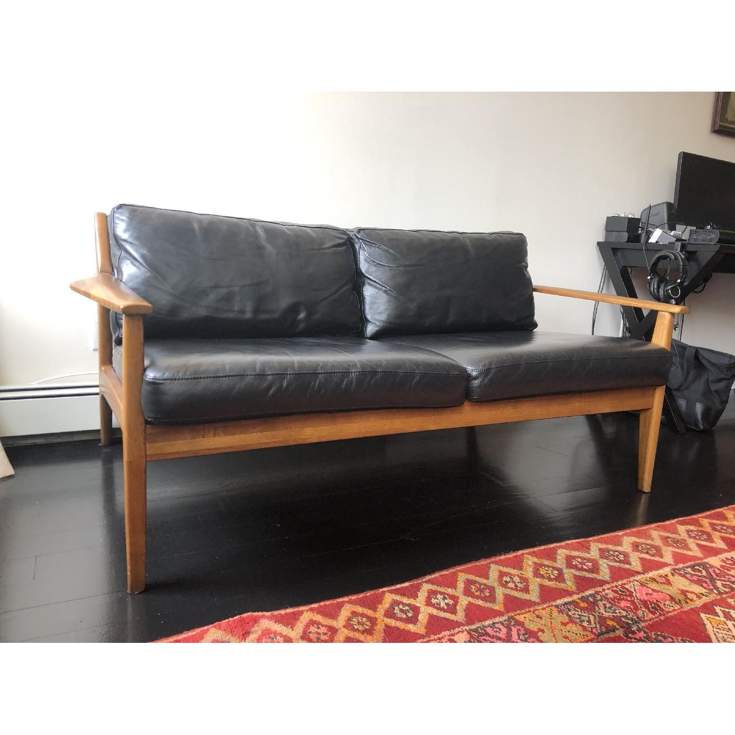 West Elm Mid-Century Leather Show Wood Sofa (66")