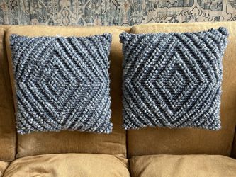 Pair of Navy Blue Tufted Throw Pillows - Good Condition