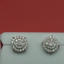 Iced Halo Moissanite Studs – Round & Baguette – Rhodium 925