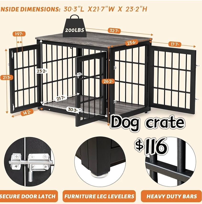 😀 Heavy Duty Dog Crate Furniture for Small and Medium Dogs, Decorative Pet House End Table, Wooden Cage Kennel Furniture Indoor, Gray