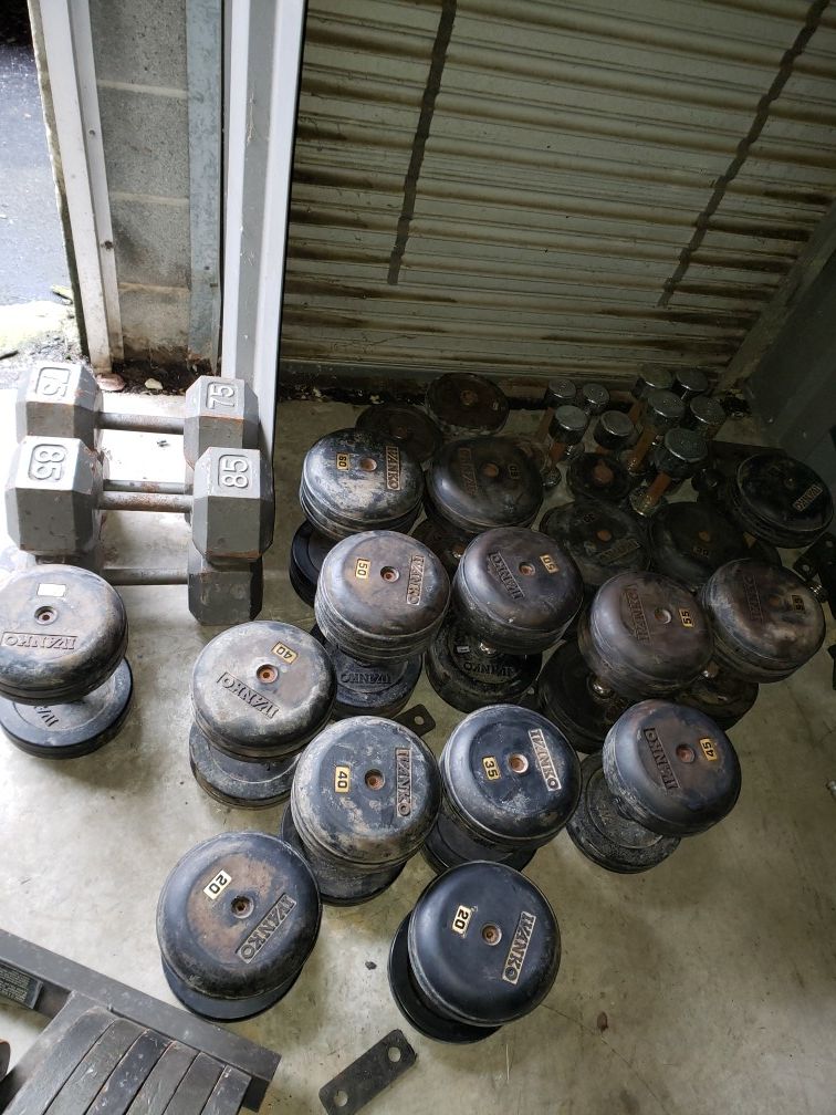 Ivanko rubber dumbbell set and dumbbell rack