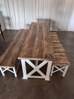 Solid Mango Wood Dining table, Bench and Stools