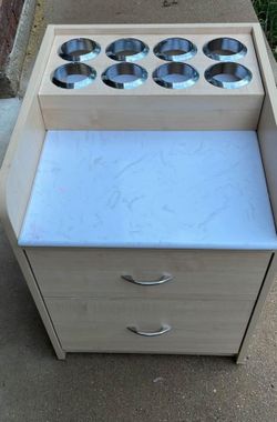 Blonde Wood Pedicure Carts With White Marble Top