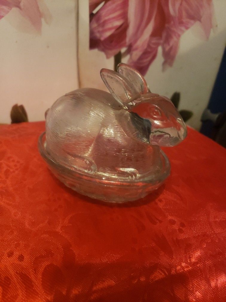 Vintage Glass Bunny On Basket