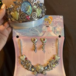 Cinderella Necklace, Clip On Earrings And Tiara 