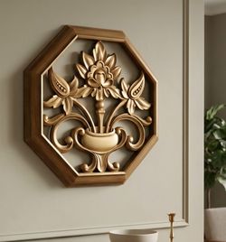 VINTAGE SYROCO MCM GOLD FLORAL FLOWER WALL PLAQUE HANGING MID CENTURY HOLLYWOOD REGENCY ART DECOR