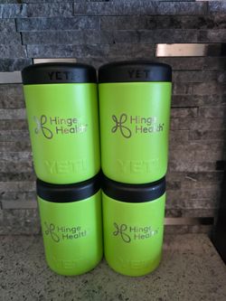 4 Yeti 12oz Rambler colster can coolers. Hinge Health branded.
