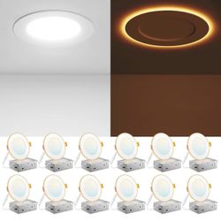 Amico 12 Pack 4 Inch 5CCT LED Recessed Ceiling Light with Night Light, 2700K/3000K/3500K/4000K/5000K Selectable Ultra-Thin Lighting, 10W=90W, 700LM, D