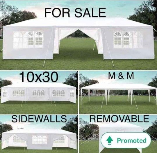 10'x 30' White Gazebo Wedding Party Tent Canopy with 6 Windows & 2 Sidewalls-8