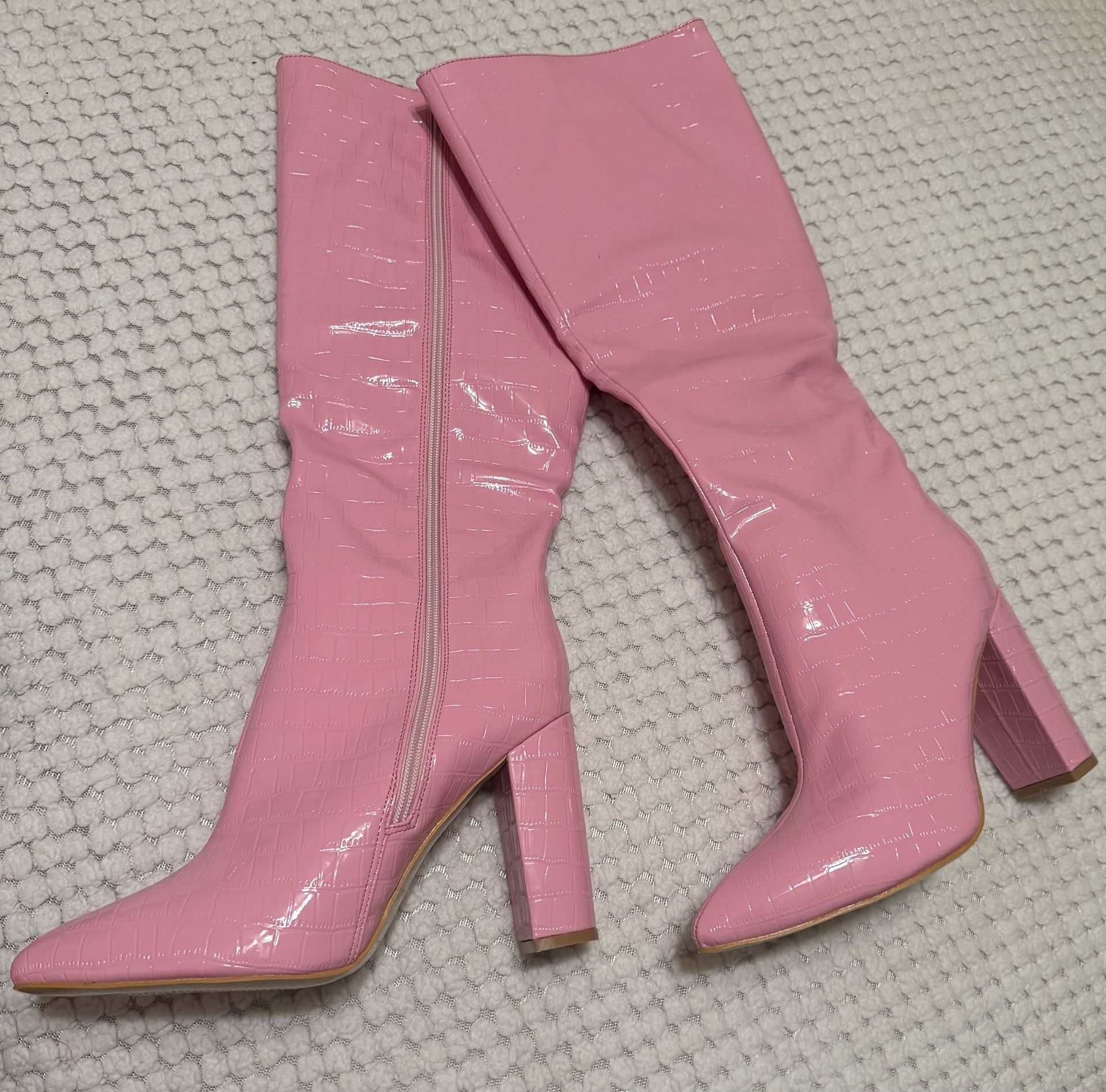 Pink Knee High Boots
