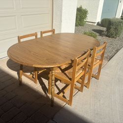 Classic Oak Oval Dining Table and 4 Chairs - Expandable Drop Leaf