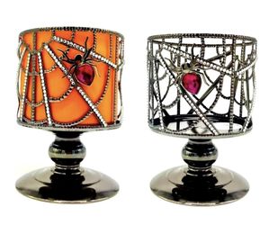 2 New Bath & Body Works Metal Spider Web Sparkling Crystals 3 Wick Candle Holder