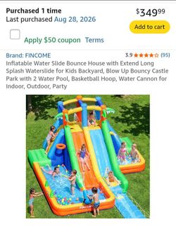 Inflatable Water Slide Bounce House with Extend Long Splash Waterslide for Kids Backyard, Blow Up Bouncy Castle Park with 2 Water Pool, Basketball Hoo