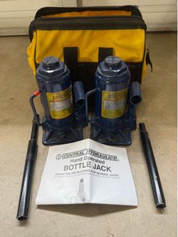 Pair of Central Hydraulics 10-Ton Hydraulic Bottle Jacks w/ Storage Bag