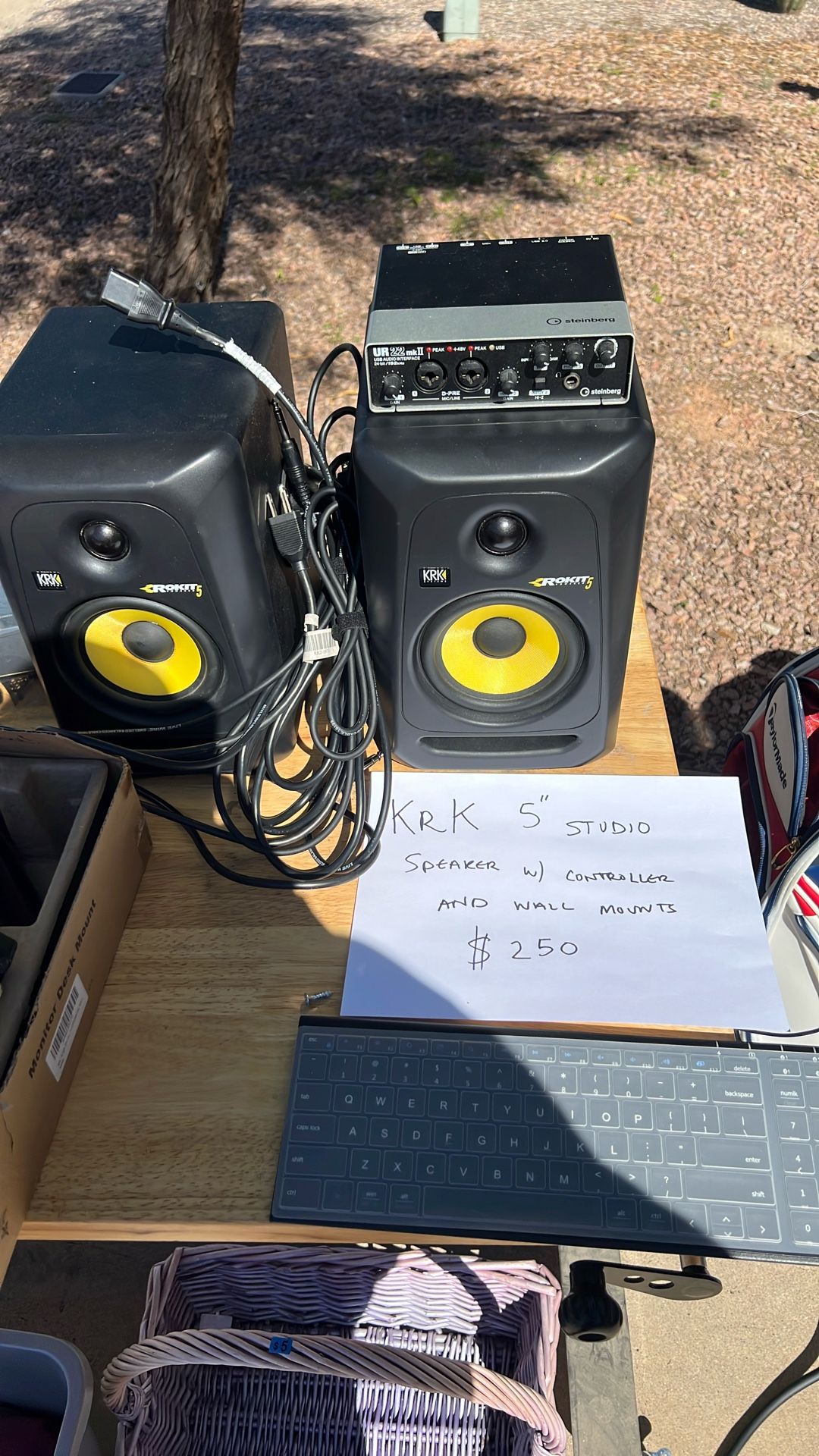 KRK Speakers with Controller And Speaker Wall Mounts