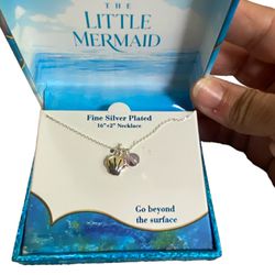Disney Little Mermaid Silver Plated Necklace New