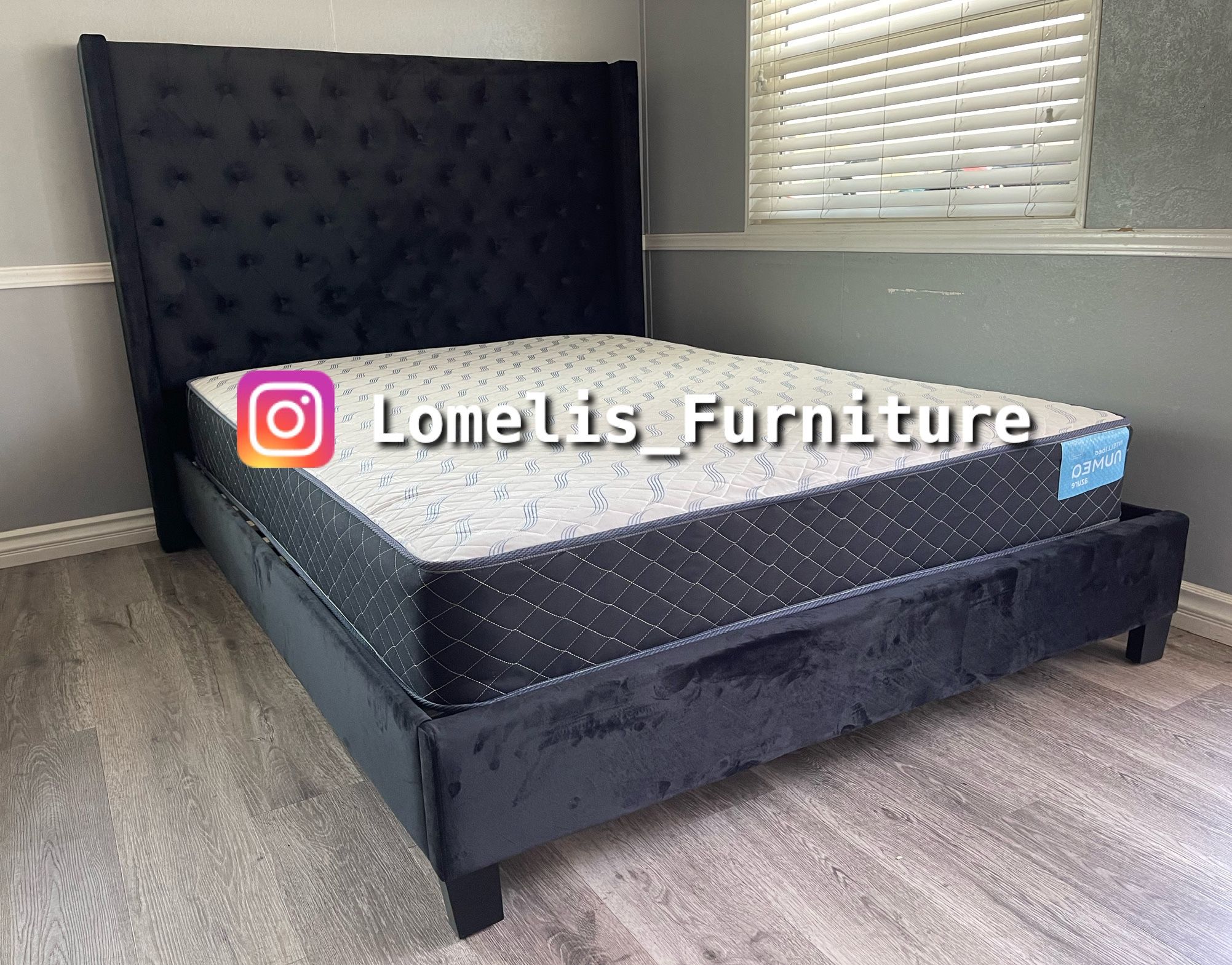 Queen Black Chanelle Wingback Platform Bed w. Orhopedic Mattress Included,New Products : American Fashion Style Bags On Sale