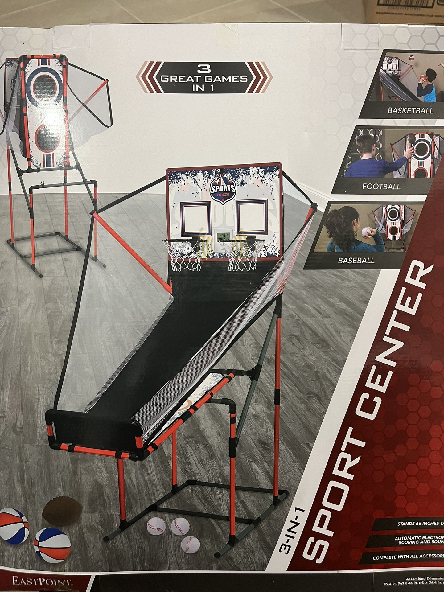 EastPoint Sports 3-in-1 Sports Center Arcade Game, Basketball, Baseball and Football