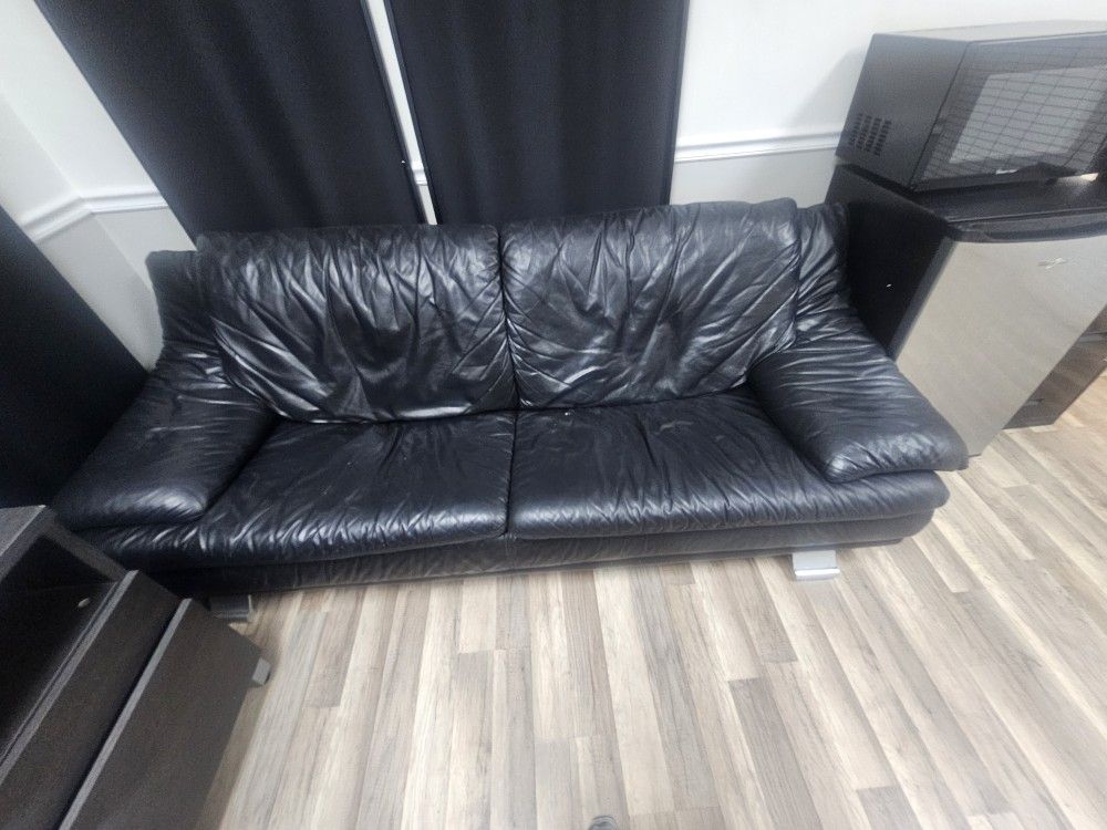 Black Faux Leather Couch