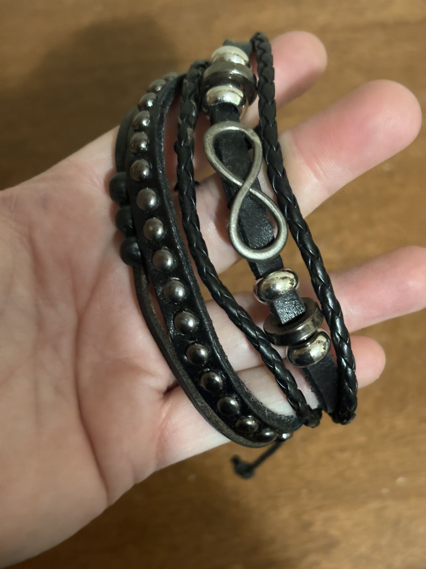 Black Leather Wrap Bracelet with Silver Accents
