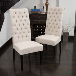 2 Tufted Rolled top High back Dining Chairs
